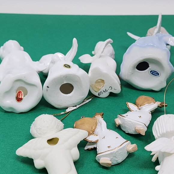 VTG Christmas Ornaments Kissing Angels Cherubs Blue White Resin Porcelain 10 - Picture 11 of 12